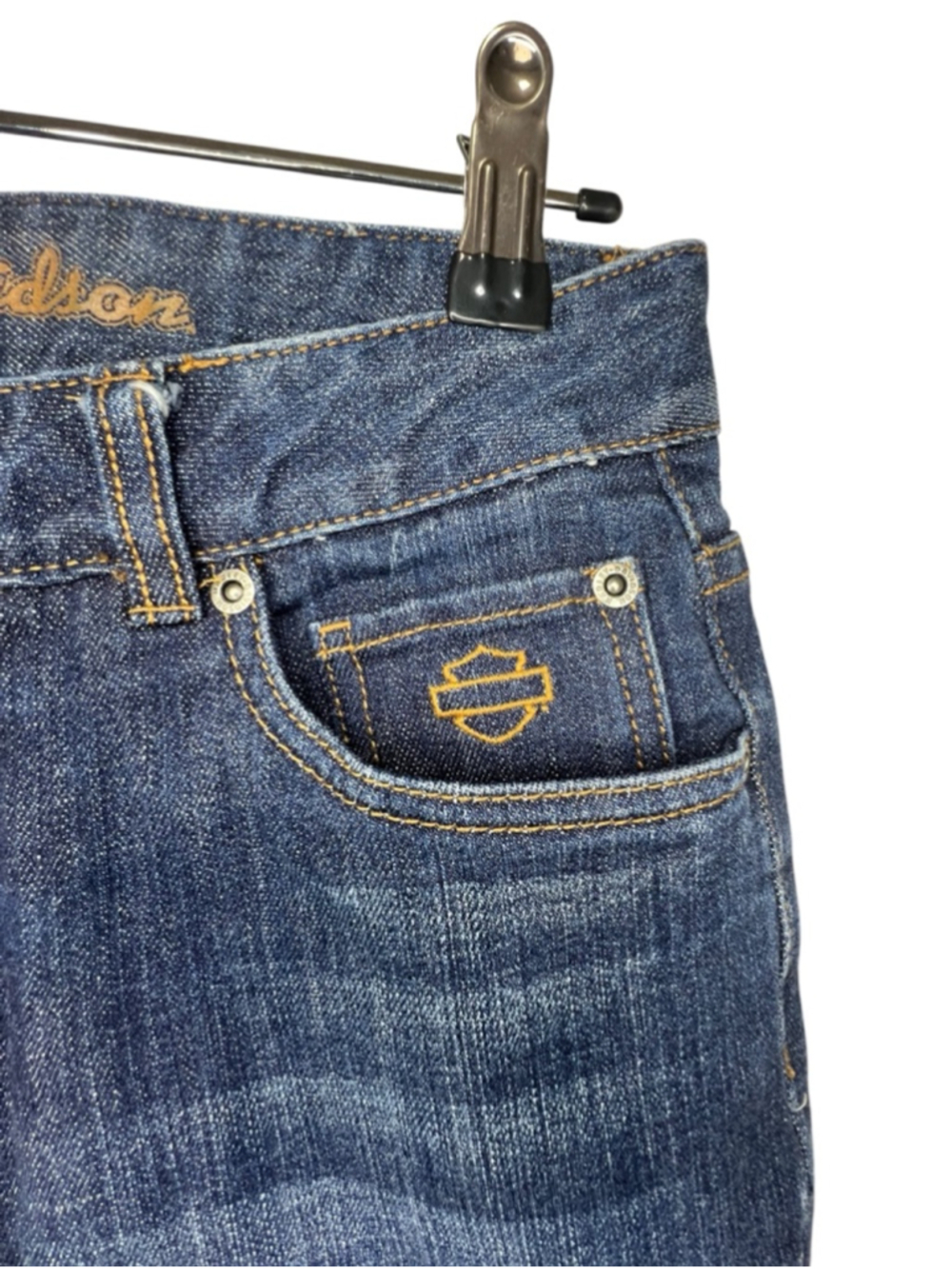 Harley Davidson Y2K Embroidered Logo Bootcut Medium Wash Denim Jeans - Picture 2 of 5